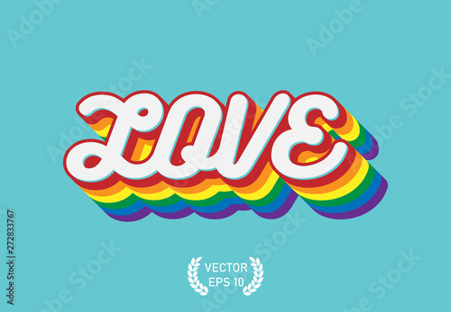 Pride Month, LOVE Text whith Rainbow Long Shadow