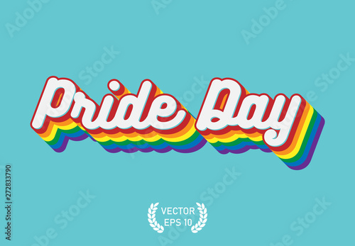 Pride Month, Pride Day Text whith Rainbow Long Shadow