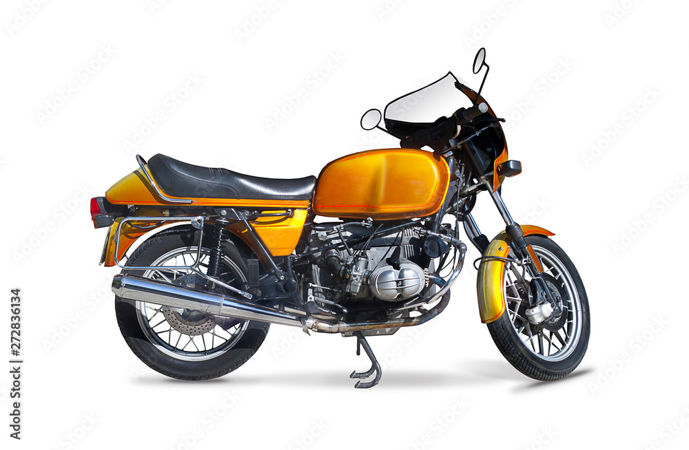 Fototapeta premium Classic German motorcycle side view isolated on white