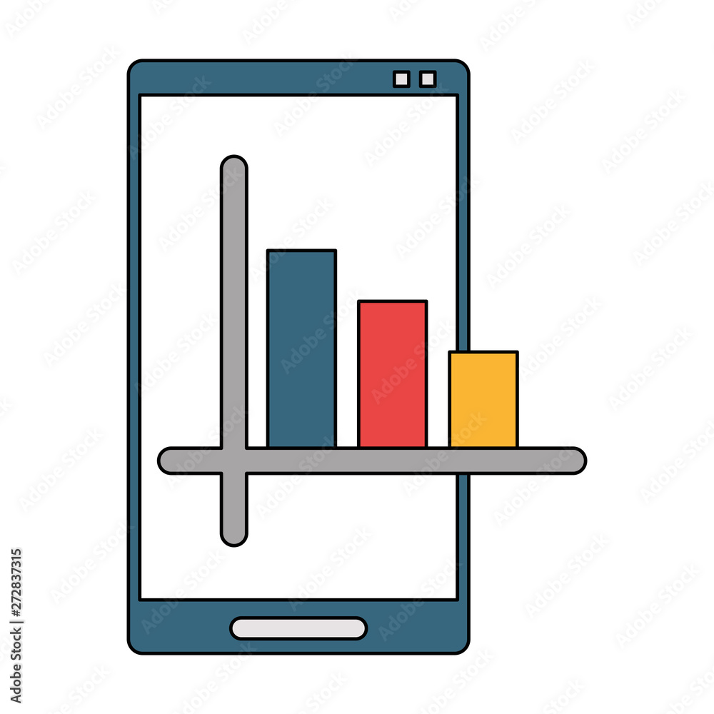 Smartphone with statistics bars on screen symbol Smartphone with statistics bars on screen symbol