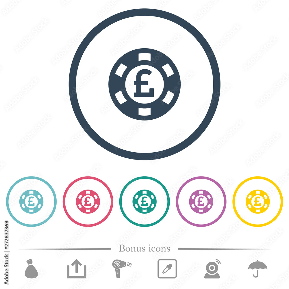 Pound casino chip flat color icons in round outlines Pound casino chip flat color icons in round outlines