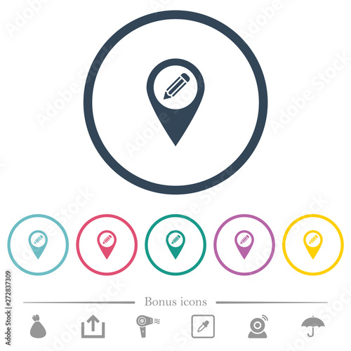 Edit GPS map location flat color icons in round outlines