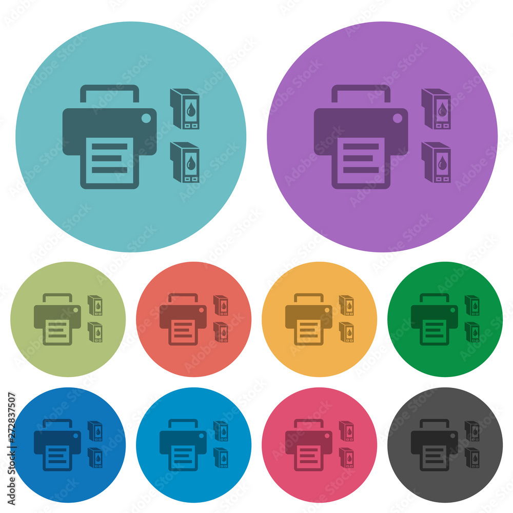 Printer and ink cartridges color darker flat icons Printer and ink cartridges color darker flat icons