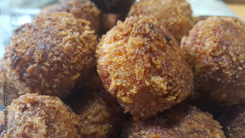 Closeup view of fried pizza bombs or pizza balls are altered form of pizza.
