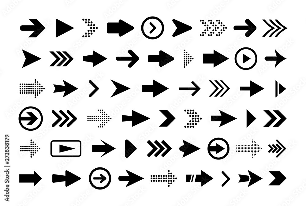 Arrows big set of black flat icons, symbols, signs. Arrow icon. Vector ...