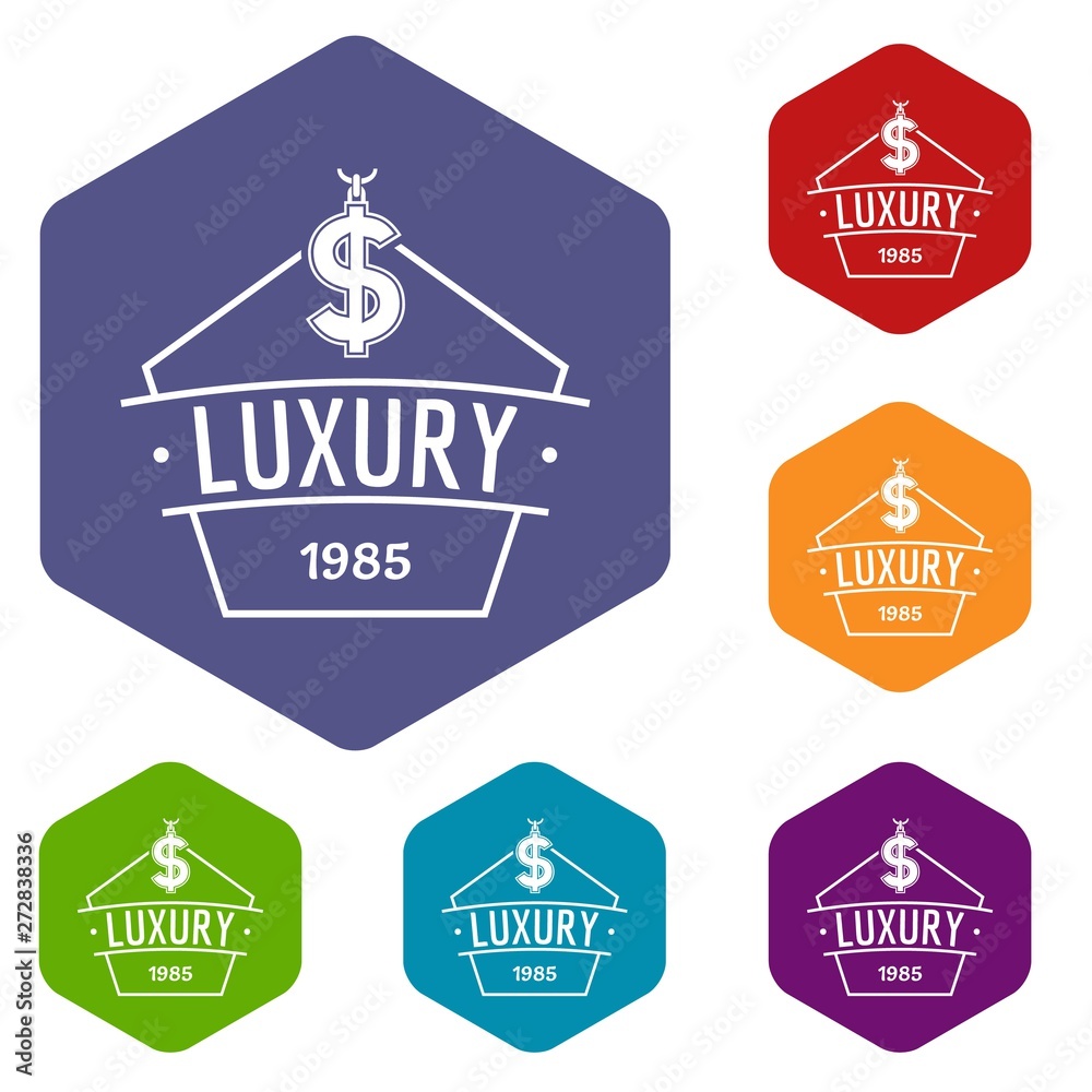 Obraz premium Jewelry luxury icons vector colorful hexahedron set collection isolated on white 