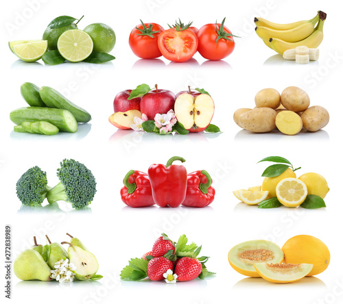 Fruits vegetables collection isolated apple apples strawberries tomatoes banana colors fresh fruit