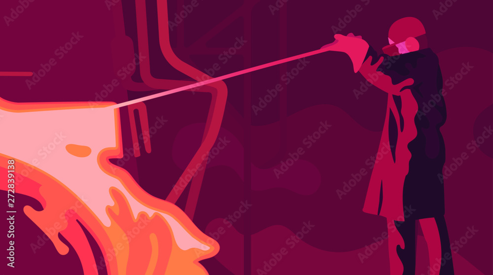 Steel production in electric furnaces.Hard work in a Foundry, Melting Iron. Vector illustration Steel production in electric furnaces.Hard work in a Foundry, Melting Iron. Vector illustration