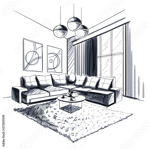 Living room interior sketch.