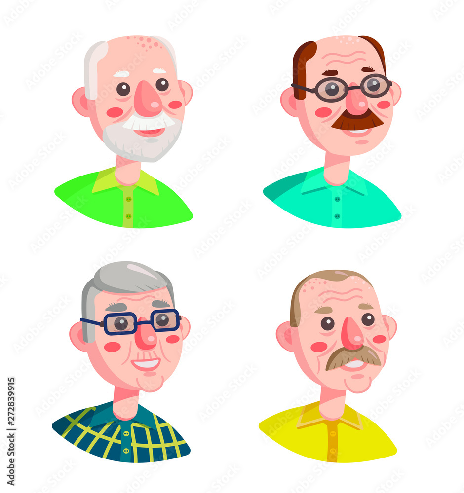 set of funny cartoon casual old man set of funny cartoon casual old man