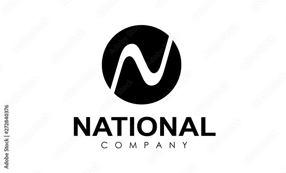 Flat logo of round form where in the center there passes the river forming the letter N. Round shape logo isolated on white background. Letter n. Flat logo of round form where in the center there passes the river forming the letter N. Round shape logo isolated on white background. Letter n.