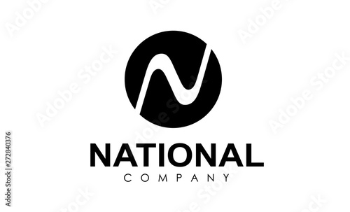 Flat logo of round form where in the center there passes the river forming the letter N. Round shape logo isolated on white background. Letter n.
