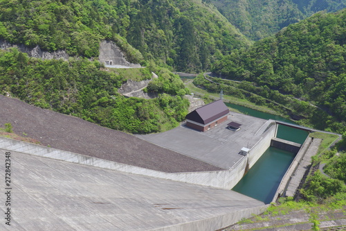 ダムの導流部と減勢池（岐阜県・徳山ダム）／Tokuyama dam (rockfill dam), located in Ibigawa Town, Gifu Pref., Japan photo