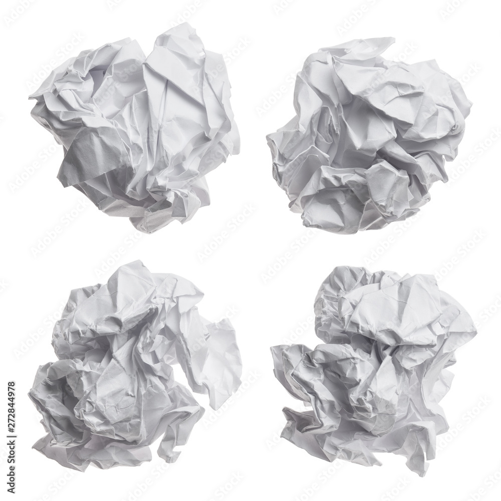 Set of crumpled paper balls, isolated on white background