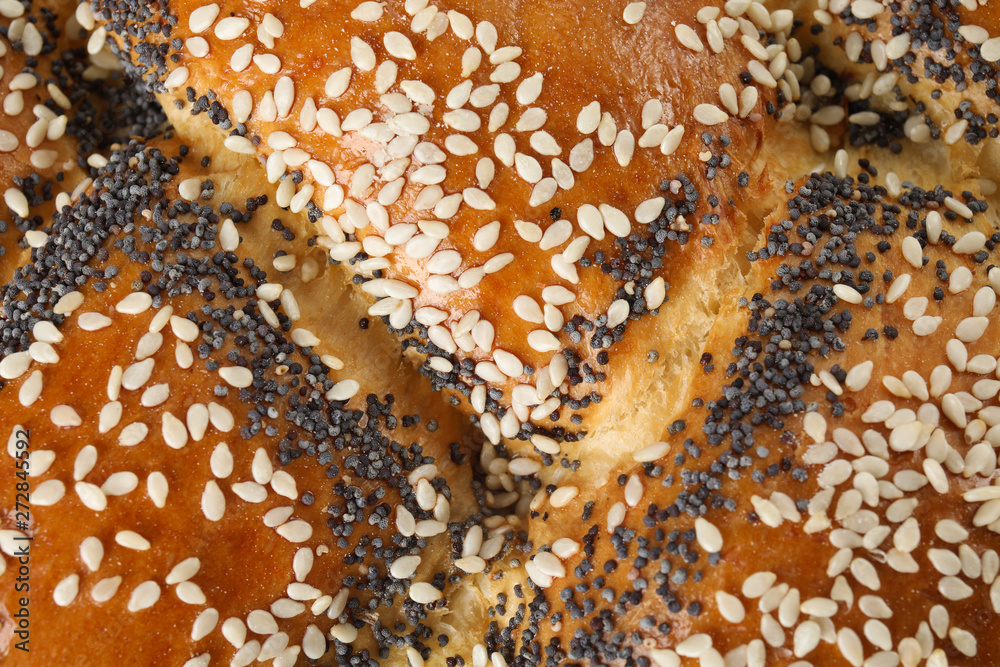 Sweet plaited challah as background, closeup. Fresh bread
