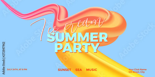 Trendy design background with fluid and liquid shapes. Ice cream summer party banner template. Applicable for covers, posters, flyers, presentations. Vector illustration. Eps10