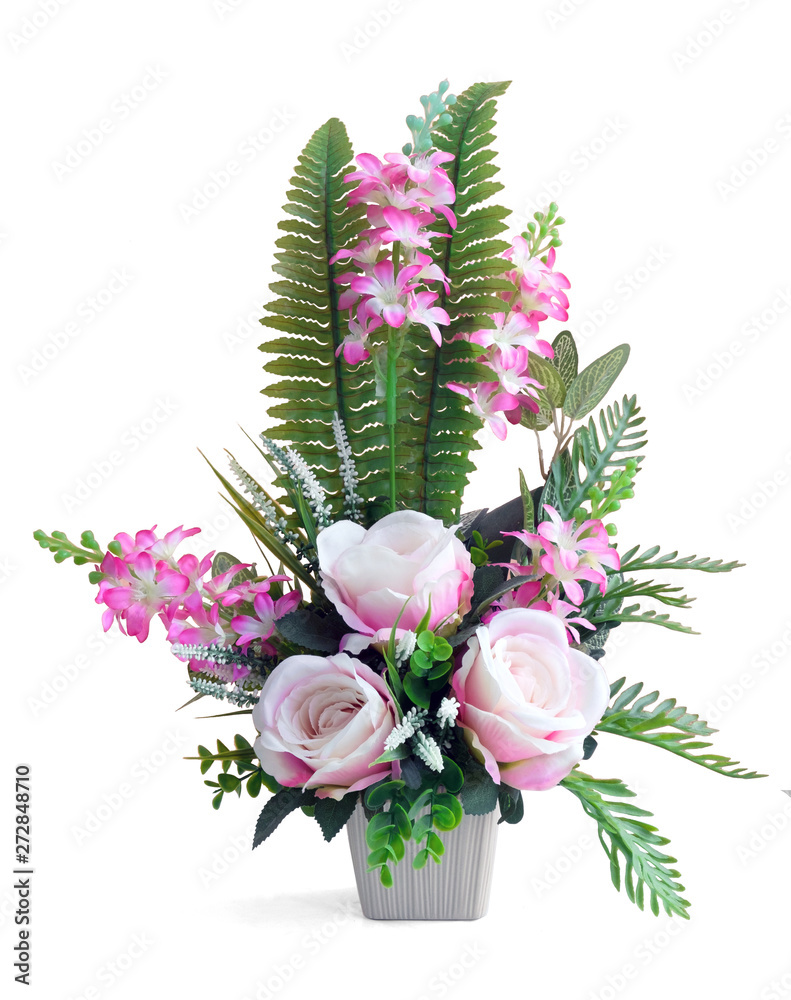 Tall Pink purple decoration artificial Flower bouquet isolated on white background. This has clipping path Tall Pink purple decoration artificial Flower bouquet isolated on white background. This has clipping path