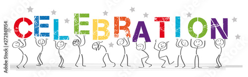 celebration - People with big colorful letters