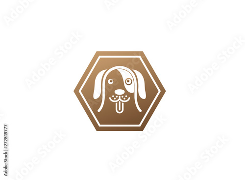 smiling and happy dog open mouth and show tongue out for logo design illustration in a shape