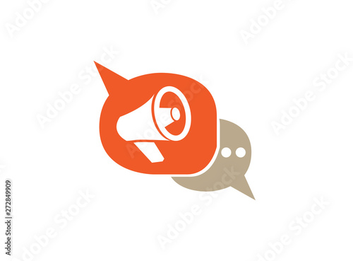 Megaphone and Loudspeaker amplifier logo design illustration in a chat icon