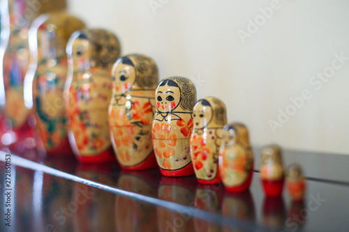 Matrioska traditional russian wooden dolls photo