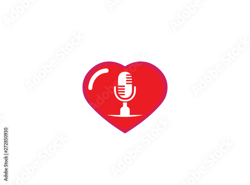 Microphone and speakerphone for logo design illustration in a heart shape love icon © Omarok1