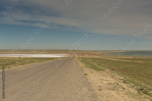 The road through the steppes to the Aral sea.Kazakhstan 2019