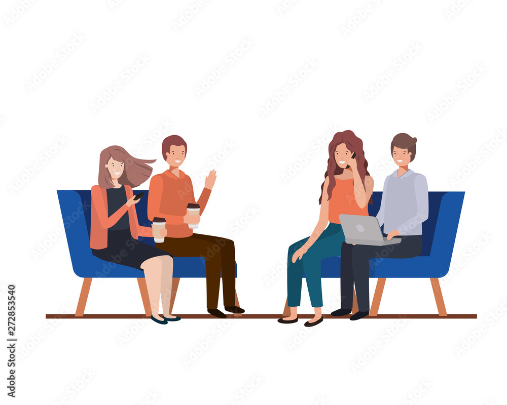 Fototapeta premium group of people with sitting in chairs on white background