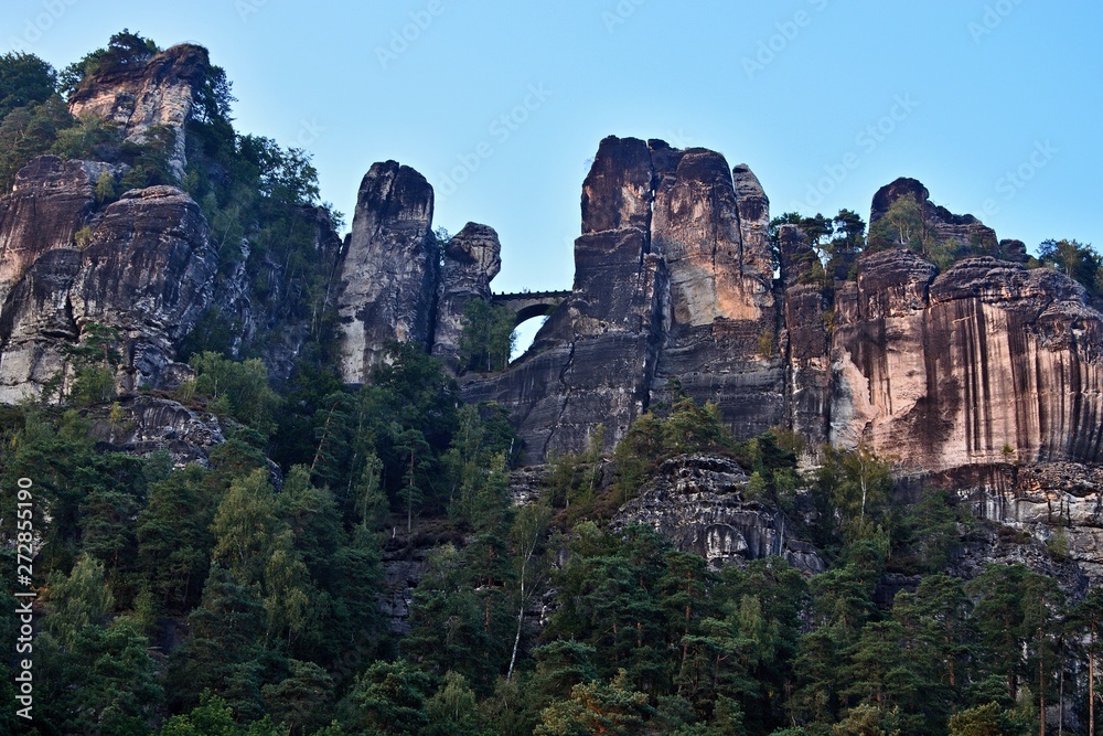 Germany,Saxony-view of the Bastei bridge in Rathen Germany,Saxony-view of the Bastei bridge in Rathen