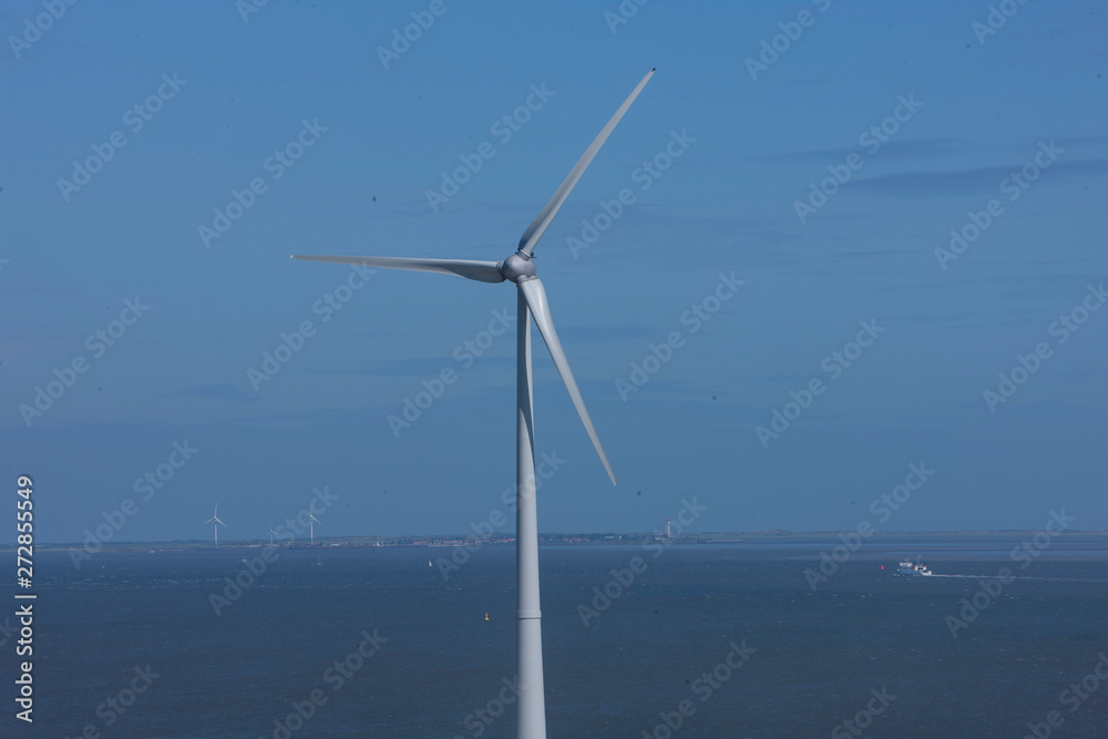 Windmills in Eemsmond. Delfzijl. Netherlands. Green energy. Waddenzee coast