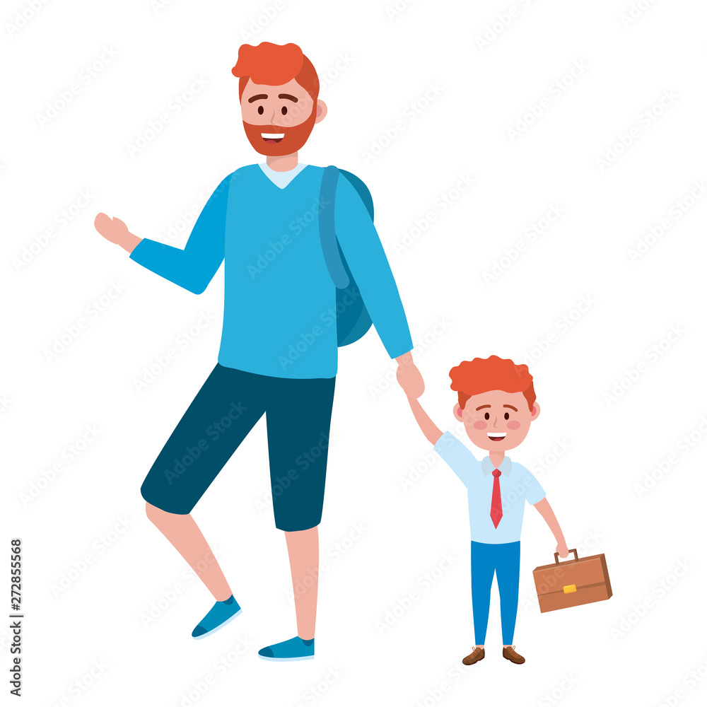 Father and son going to school design Father and son going to school design