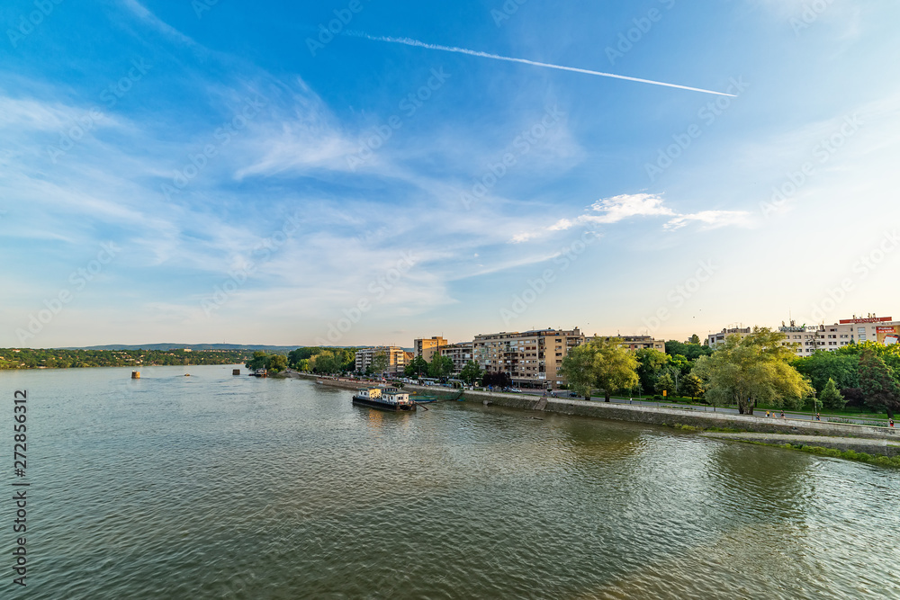 Novi Sad, Serbia June 11, 2019: The Novi Sad coast on the Danube River