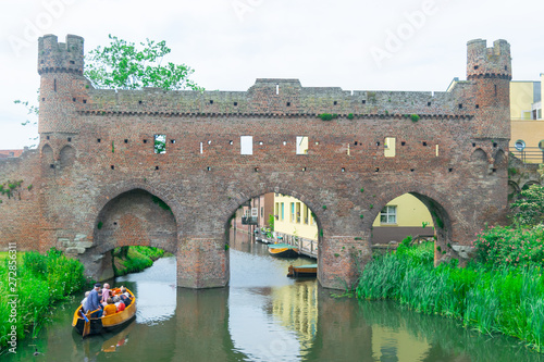 Dutch boat sails under Berkelpoort Zutphen photo