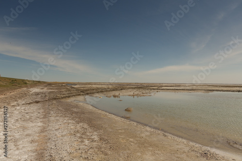 Fototapeta Naklejka Na Ścianę i Meble -  The dried-up Aral sea in summer, the water crisis on the planet and the concept of climate change