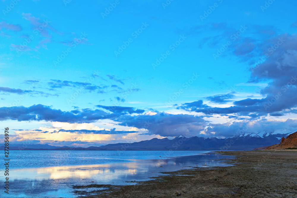 Beautiful Holy Manasarovar Lake  with Mount Kailash