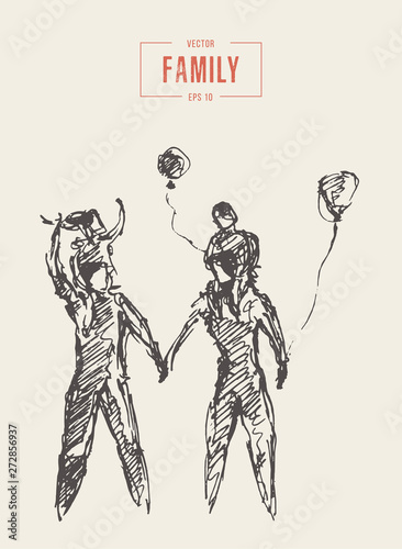 Happy family walks together outdoor mother lector