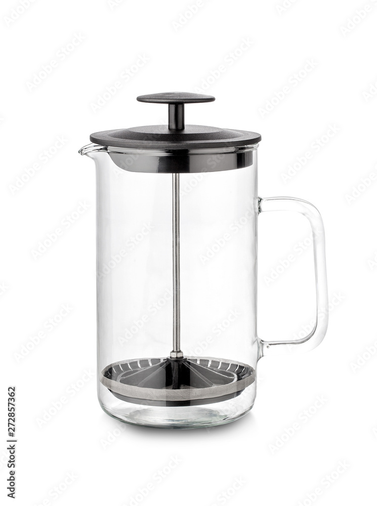 Obraz premium French coffee machine, glass, stainless steel, white background