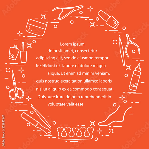 Silhouette of manicure and pedicure tools and products for beauty and care.