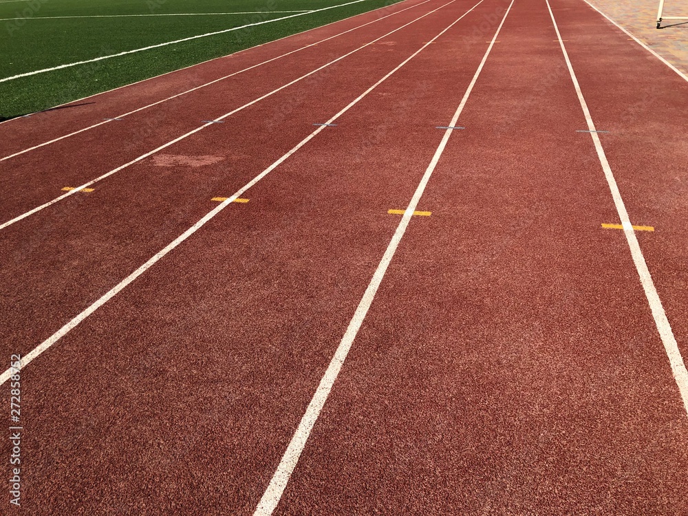 Athletics track lines surrounded by grass
