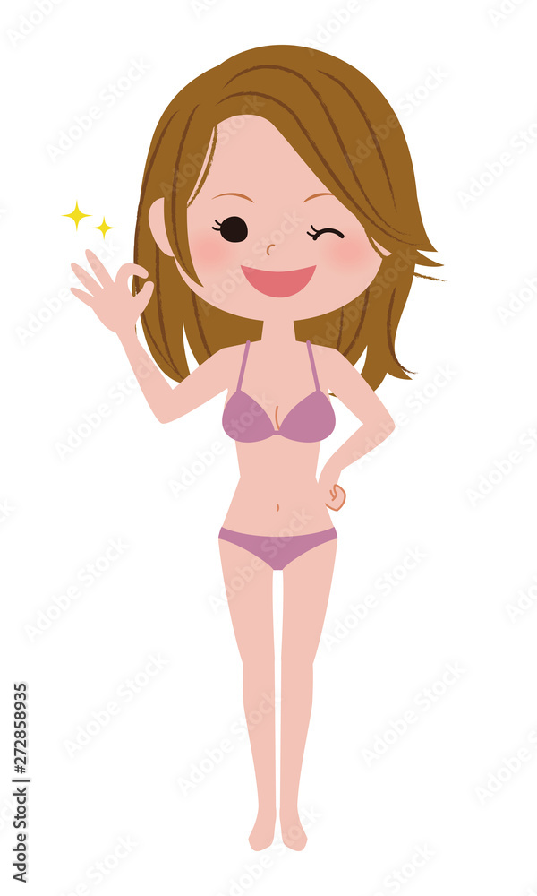 OKサインを出した水着姿の若い女性
