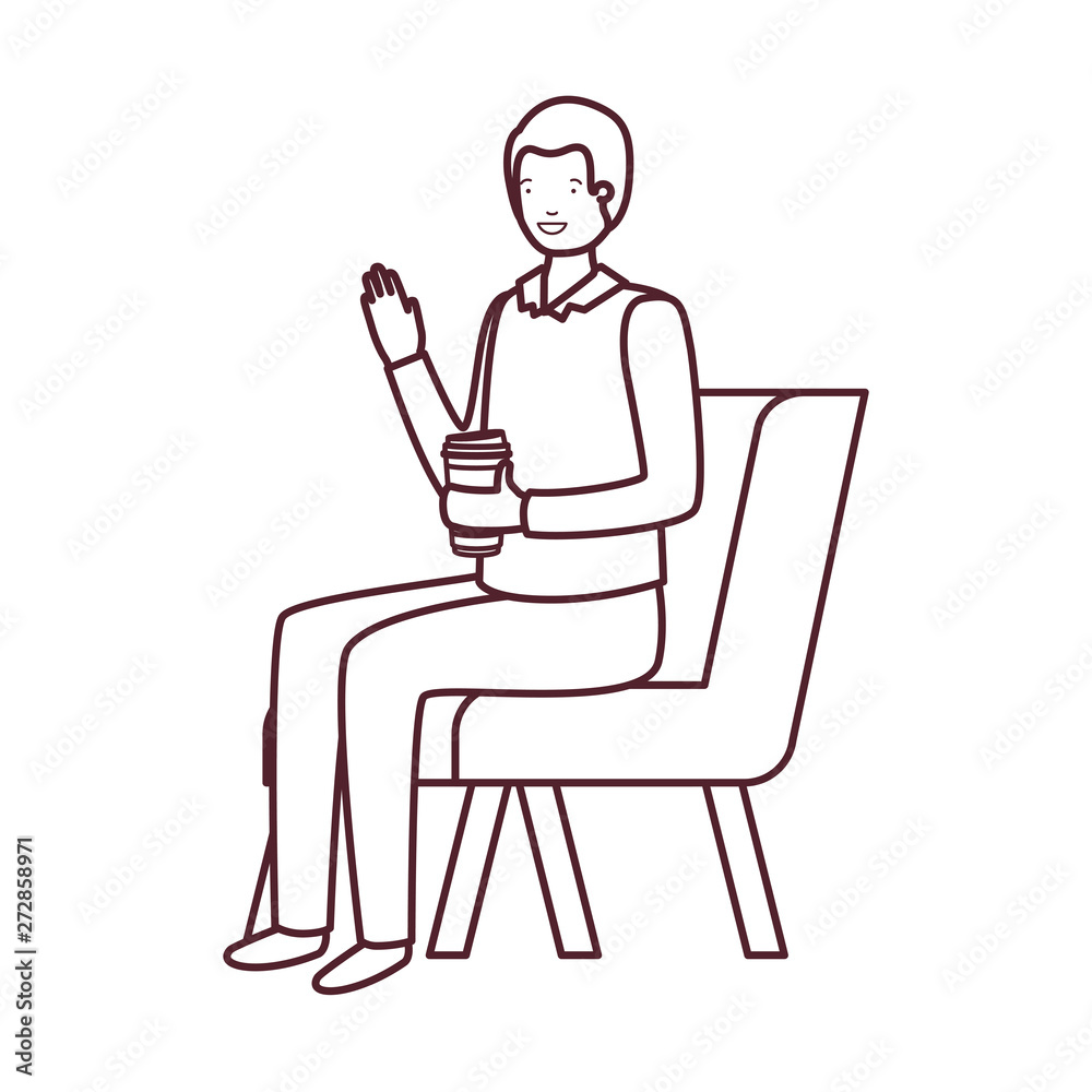 silhouette of man sitting in chair with container plastic coffee on white background silhouette of man sitting in chair with container plastic coffee on white background
