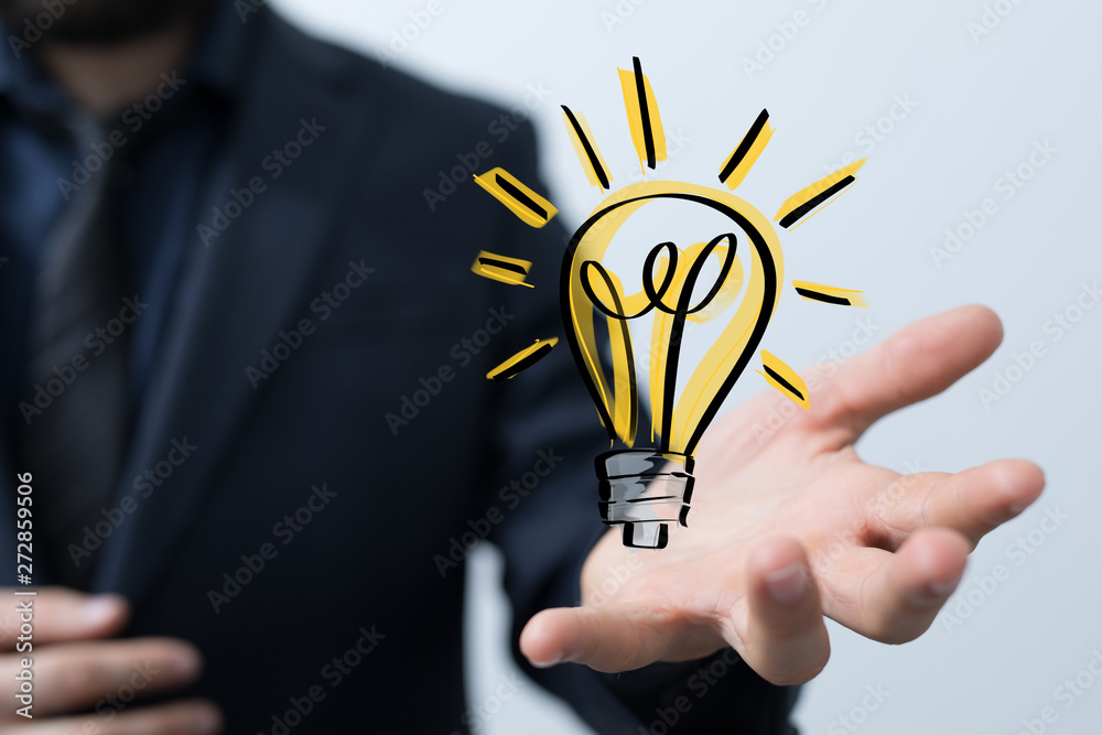 Bright idea in hand concept design art. Bright idea in hand concept design art.