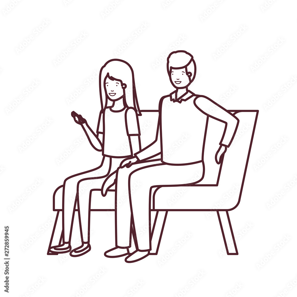 silhouette of couple with sitting in chair on white background