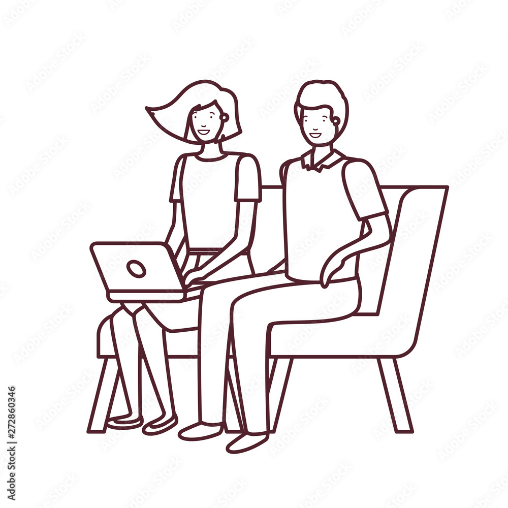 silhouette of couple with sitting in chair on white background