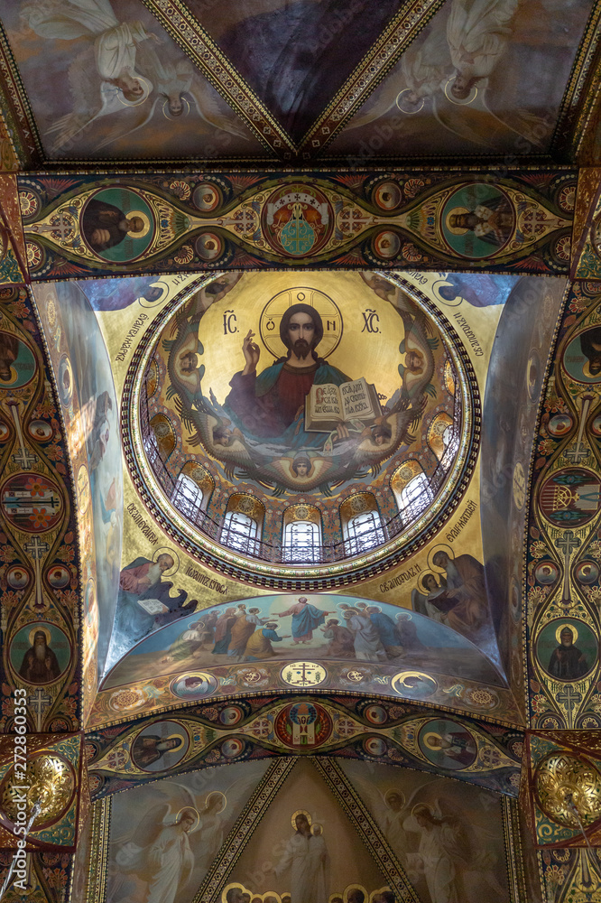 view of a dome in the Church of the Assumption of the Blessed Virgin Marie,St. Petersburg, Russia