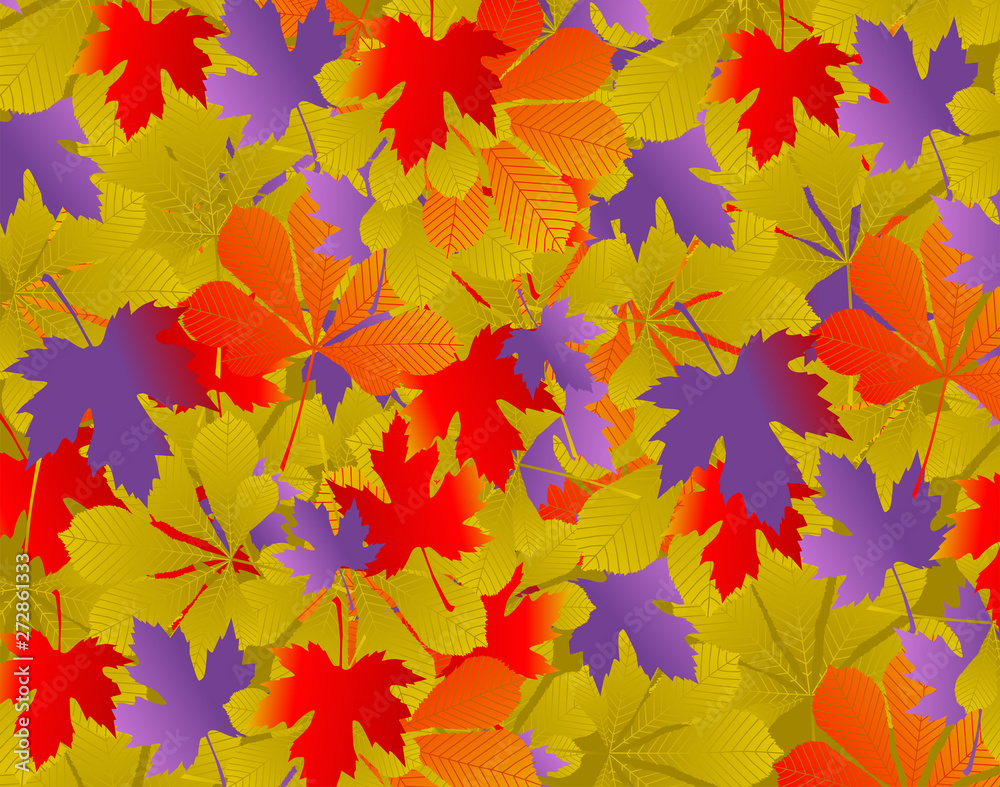 Bright background of fallen leaves red, yellow and purple. Bright background of fallen leaves red, yellow and purple.
