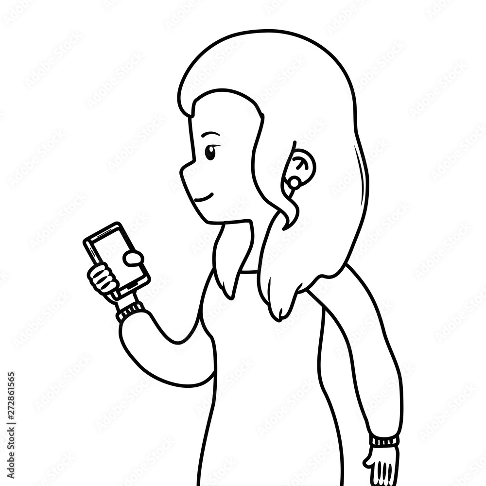 Woman cartoon with smartphone design