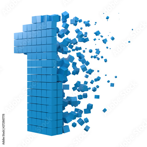number 1 shaped data block. version with blue cubes. 3d pixel style vector illustration.