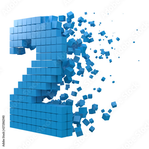 number 2 shaped data block. version with blue cubes. 3d pixel style vector illustration.