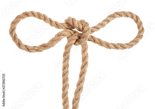 tom fool s knot tied on thick jute rope isolated